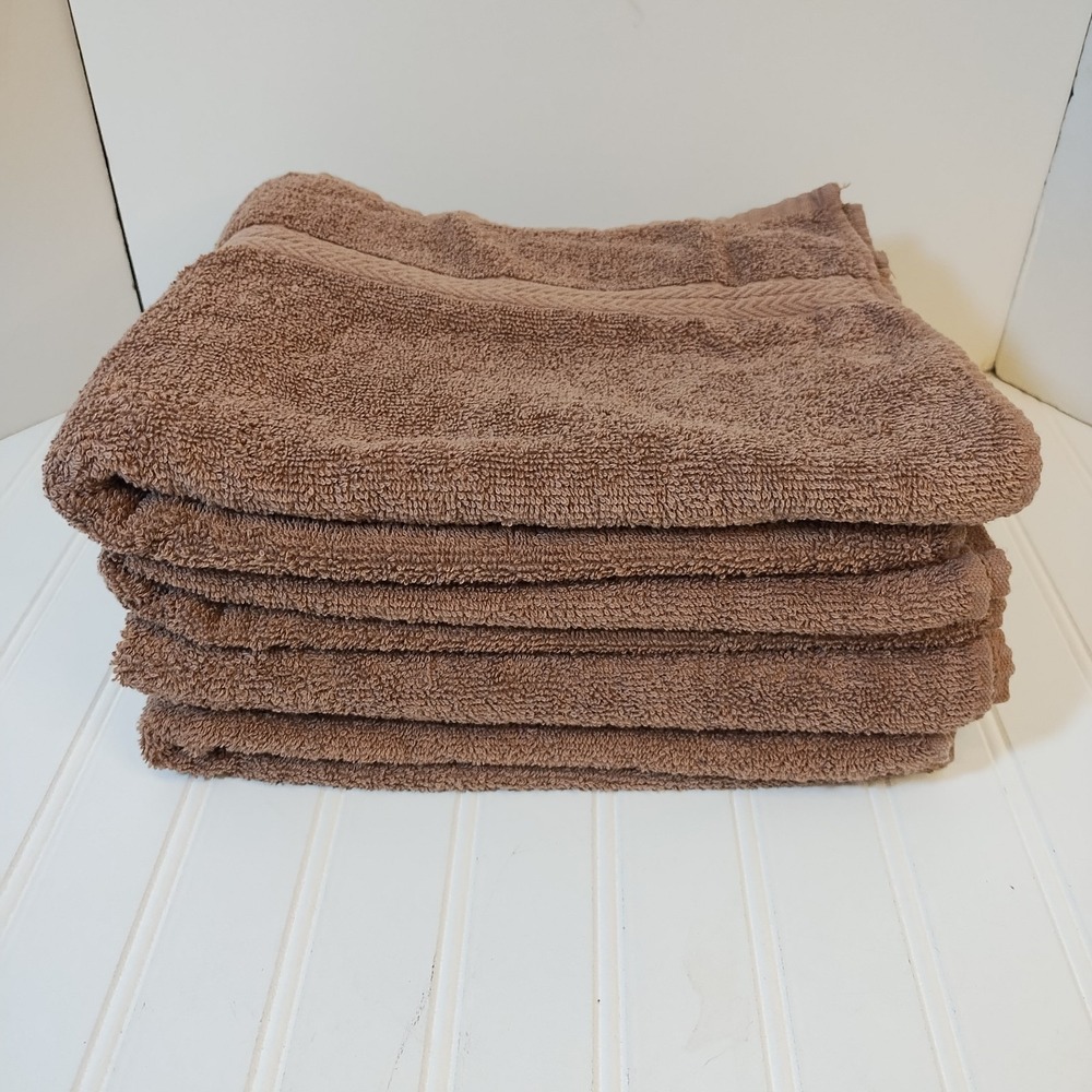 Vintage 4 Piece Stevens 100% Cotton Bath Towels Brown Braided Rope Dobby Border